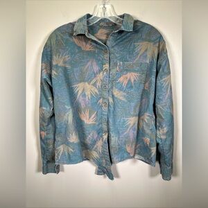 prAna Button‎ Down Shirt Womens Size XS Ediza Floral Chambray Tie Organic Cotton